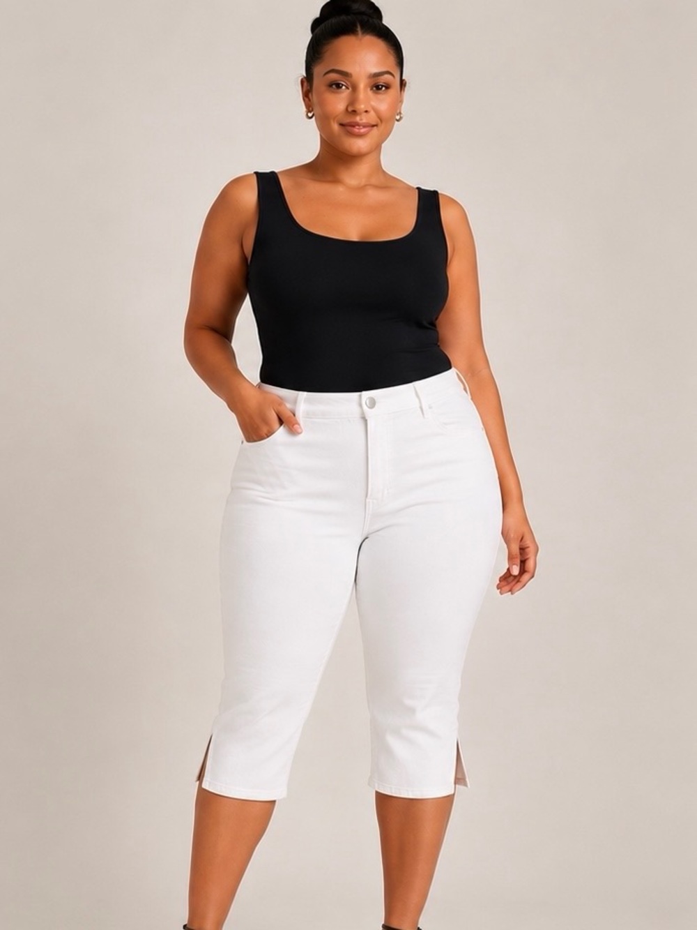 NWT Good American Good Capri Stretch Denim Capri Jeans / White Sz 16